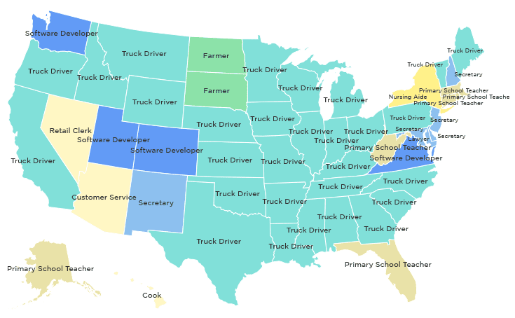 US Truck Driver most popular job in 29 states in the united states