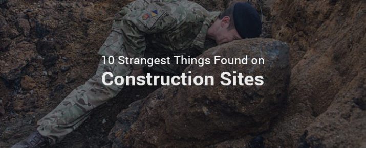 10 strangest things found on construction sites. A world war two bomb is pictured with a soldier investigating.