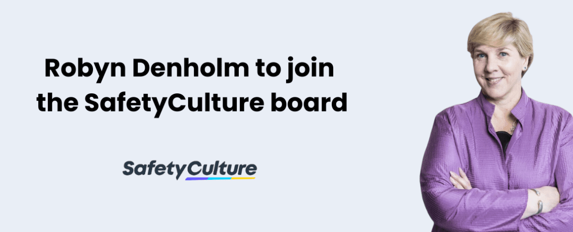 An image of Robyn Denholm next to text "Robyn Denholm joins SafetyCulture board"